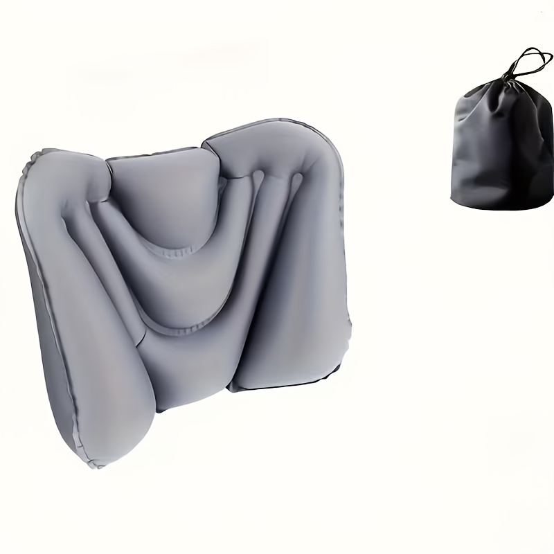 1pc Travel Lumbar Pillow Press Inflatable Lumbar Pad For Airplane Seat - Inflatable Back Support Pad, Posture Corrector, Small And Portable (grey/blue)