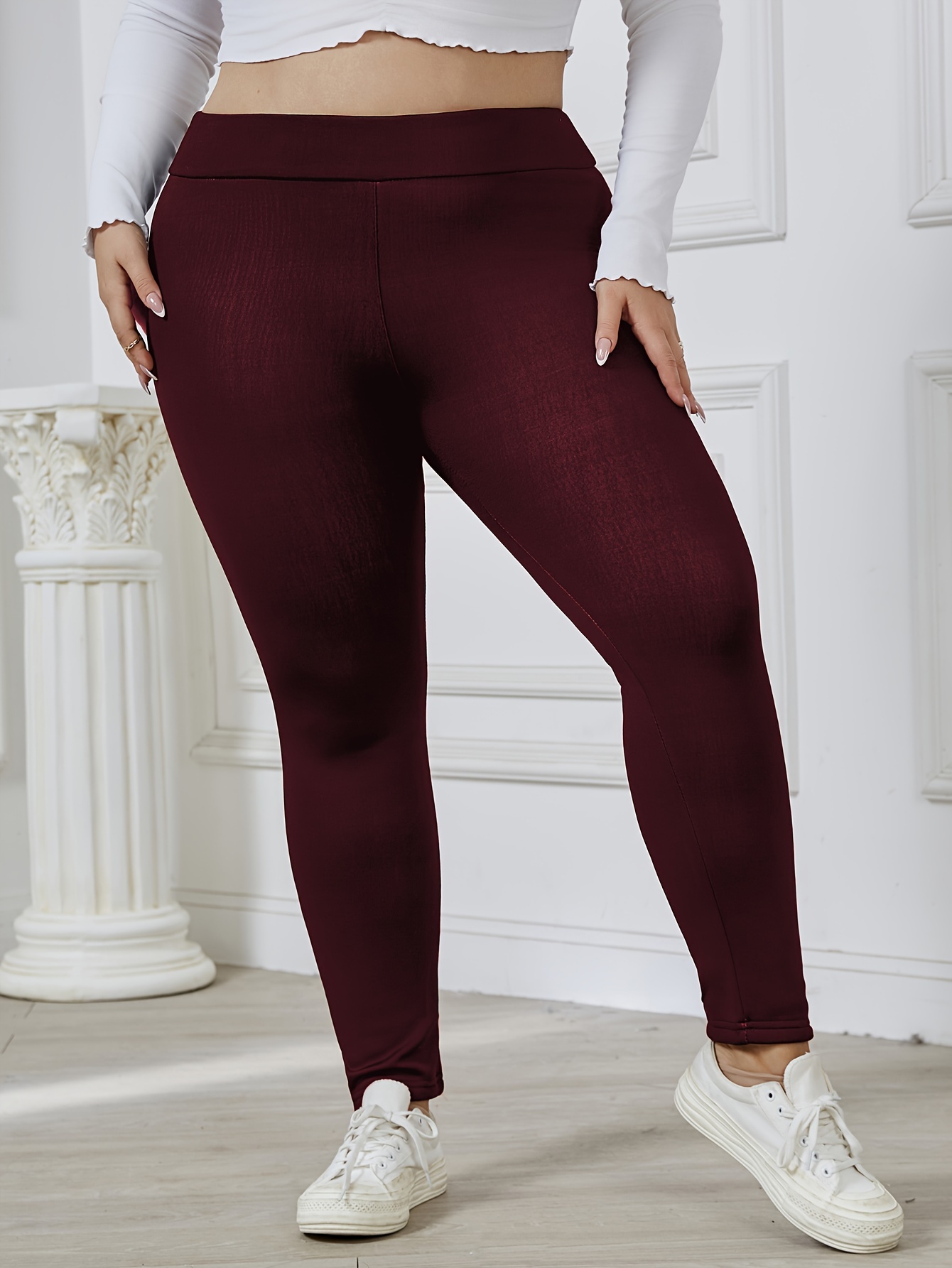 Fleece Lined Leggings (165g)-Plus Size - Treasure Island