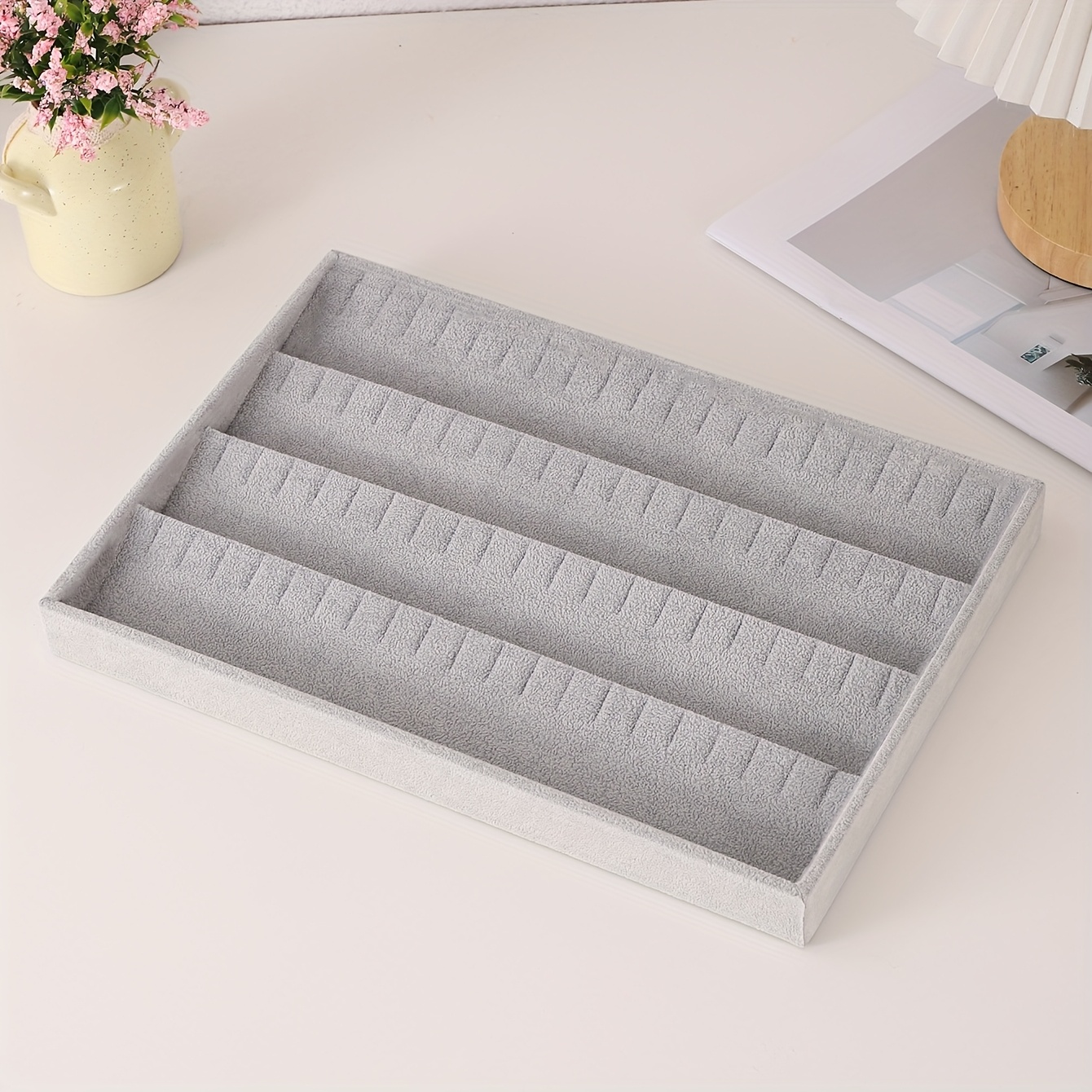 TEMU Velvet Earring Display Tray, Jewelry Organizer, Rectangular Fabric Jewelry Box, Desk Mounted Storage For Earrings, Home & Kitchen Accessory, Jewelry Trays