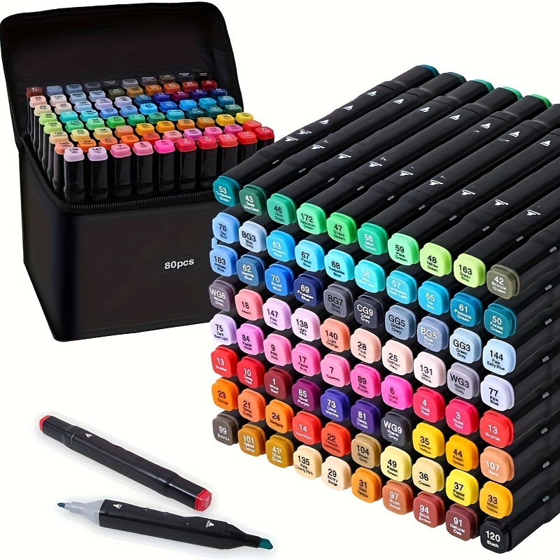 

80 Colors Double-professional Permanent Markers For Adult Coloring, Illustrations, And Art Drawing - With Organizing Case, Pad, Great Christmas And Gift Idea