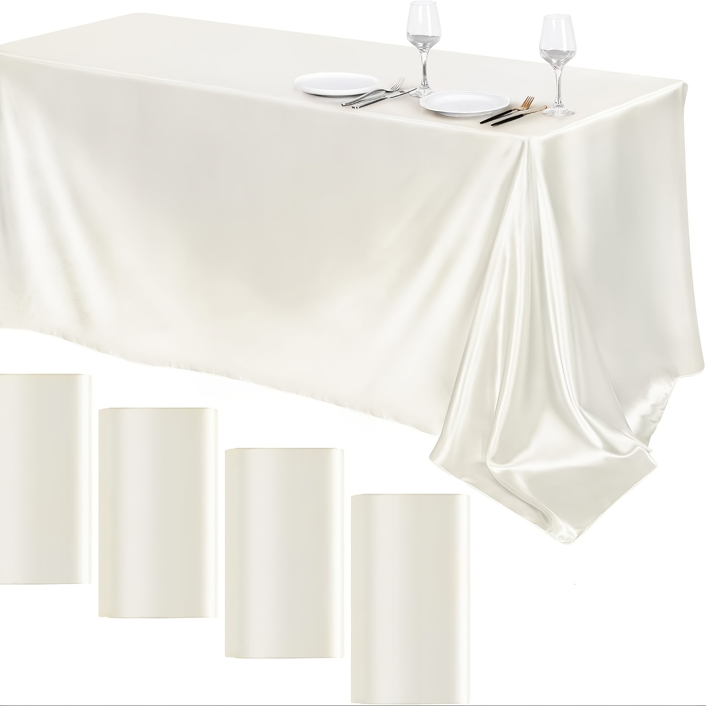 Image of 4 Pack Glossy Tablecloth, 259.08 X 144.78cm Rectangular Overlay Satin Table Cover, Smooth Polyester Fabric Tablecloth For Wedding, Anniversary, Banquet, Party And Event Decoration