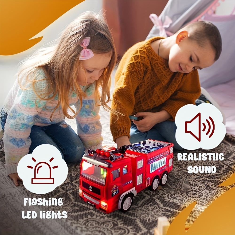 

Fire Truck Toy With 4d Led Lights, Realistic , Flashing Emergency Vehicle For Aged 3-6 Years, Plastic Construction