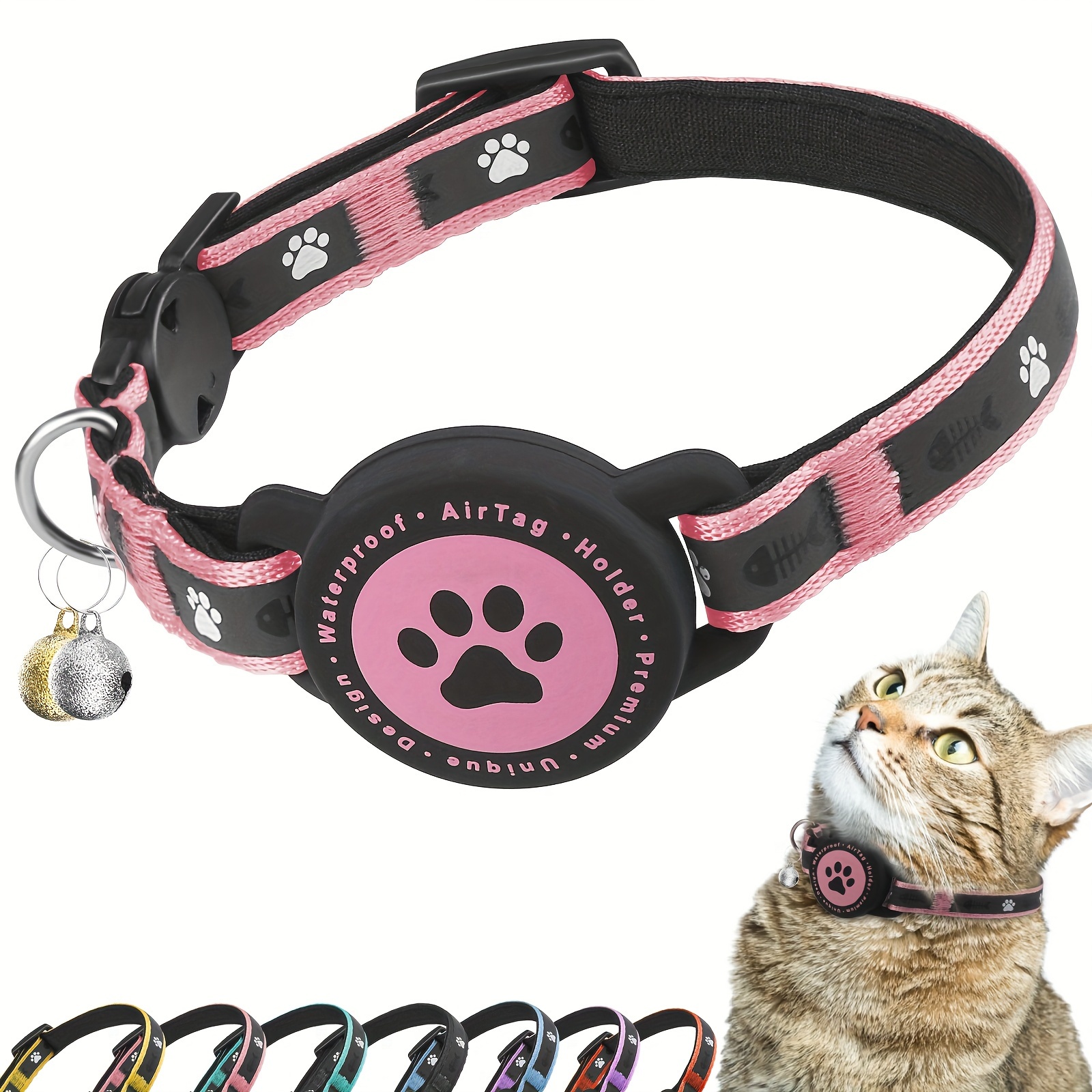 

Cat Collar Breakaway, Reflective Kitten Collar For With Apple Air Tag Holder And Bell, Comfortable Padding, Adjustable, , Fits For Girl Boy Cats