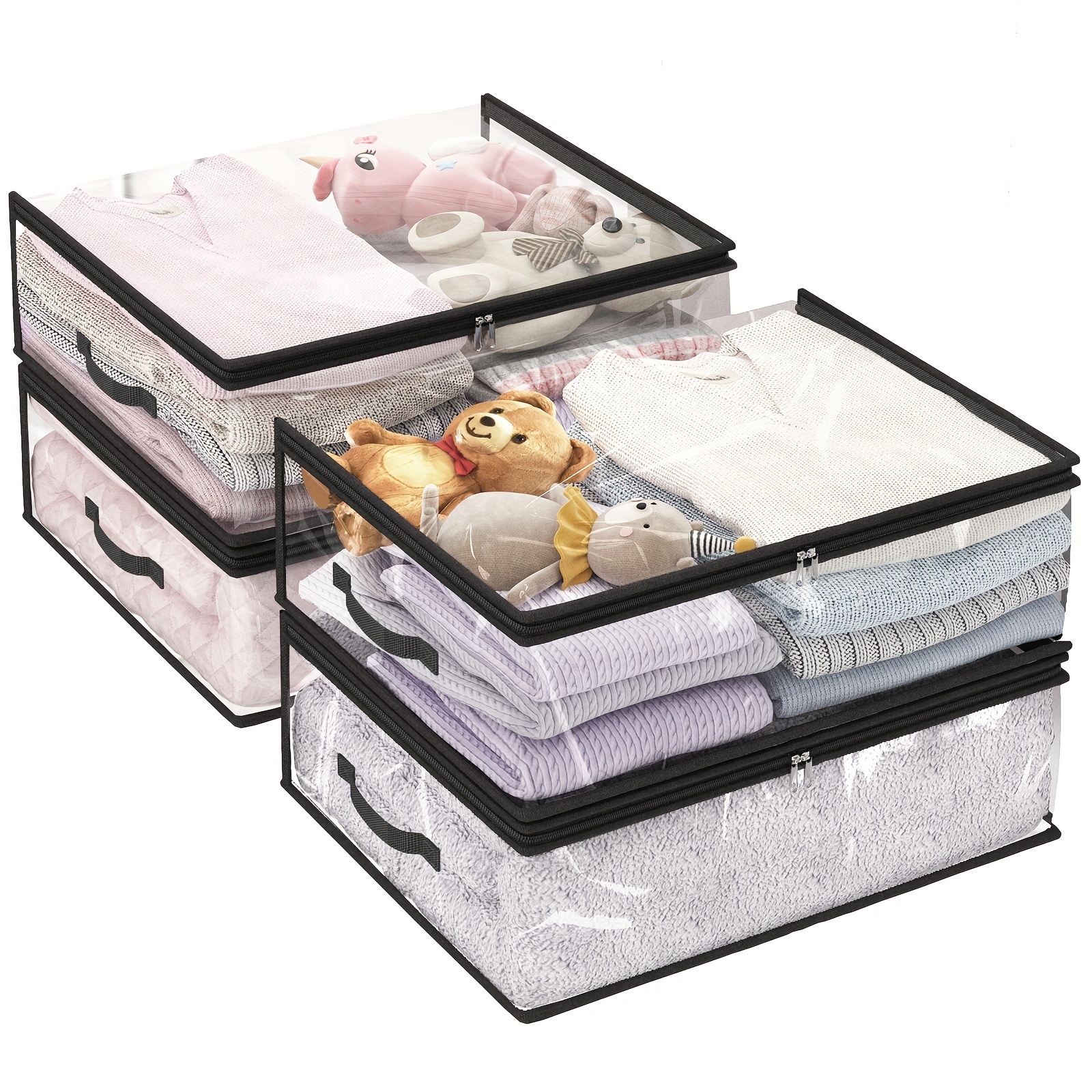 

Superlele 4pcs Clear Storage Boxes, 19.5×14××8in Storage Bags, 35l, Pvc Fabric, Zipper, For Clothes, Blankets, Bed Sheets, Closet Organizer