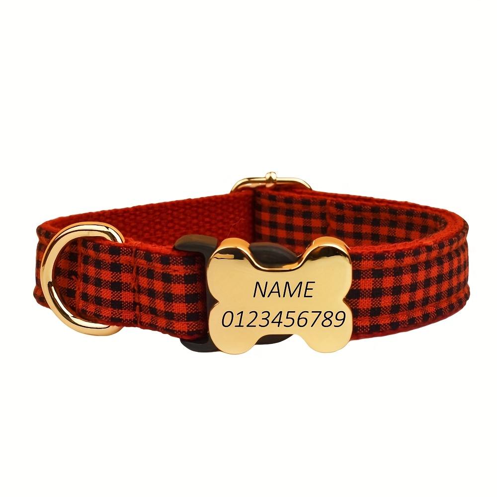 TEMU 1pc Personalized Custom Pet Collar, Flat Fabric Printed Series With Bone Buckle, Dog Collar, Pet Supplies, Dog Neck Collar. Free Engraving For