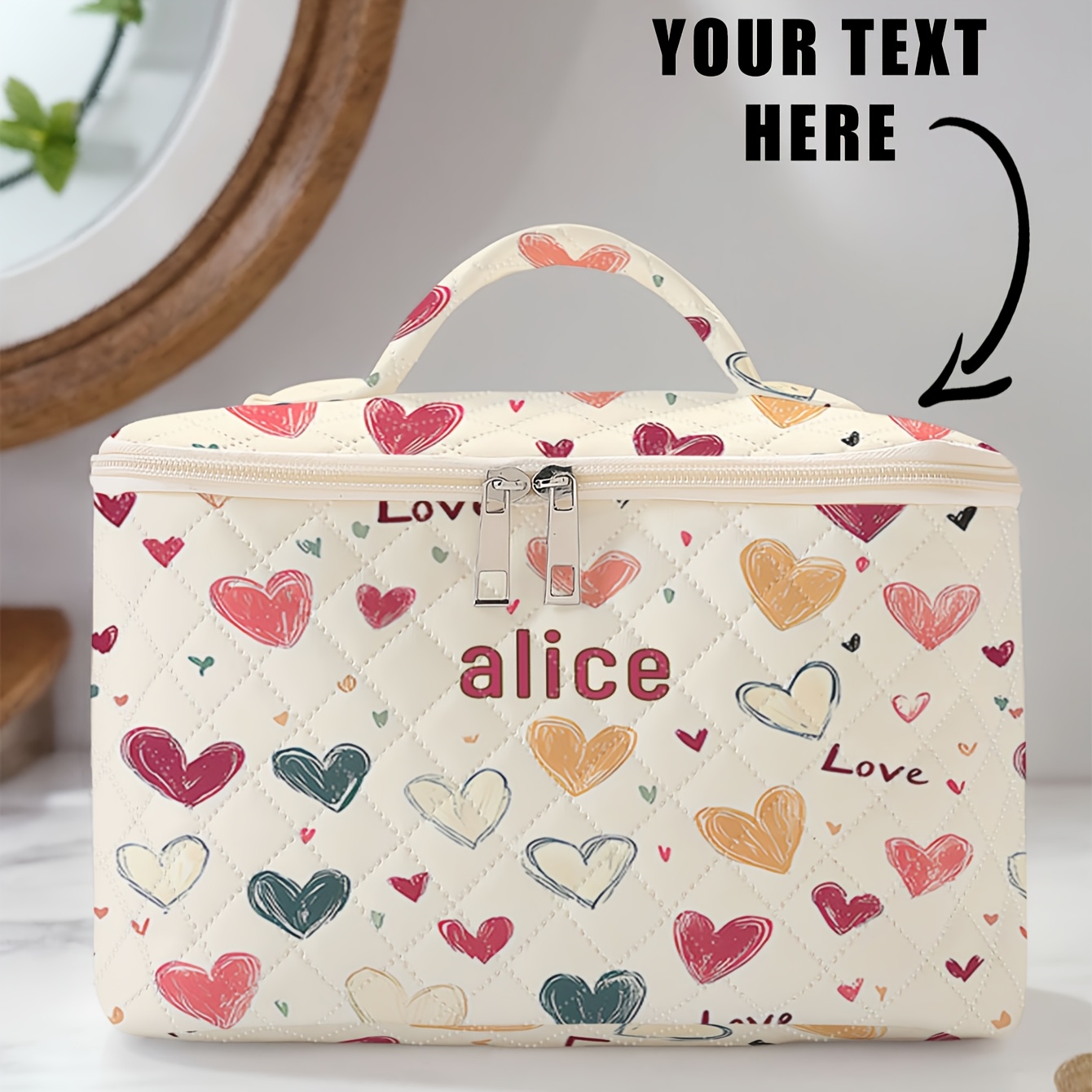 TEMU Customizable Makeup Case - 1pc With Personalized Content (name, Holiday Phrases, Etc.), A Stylish Makeup Box For Women Featuring A Secure Zipper