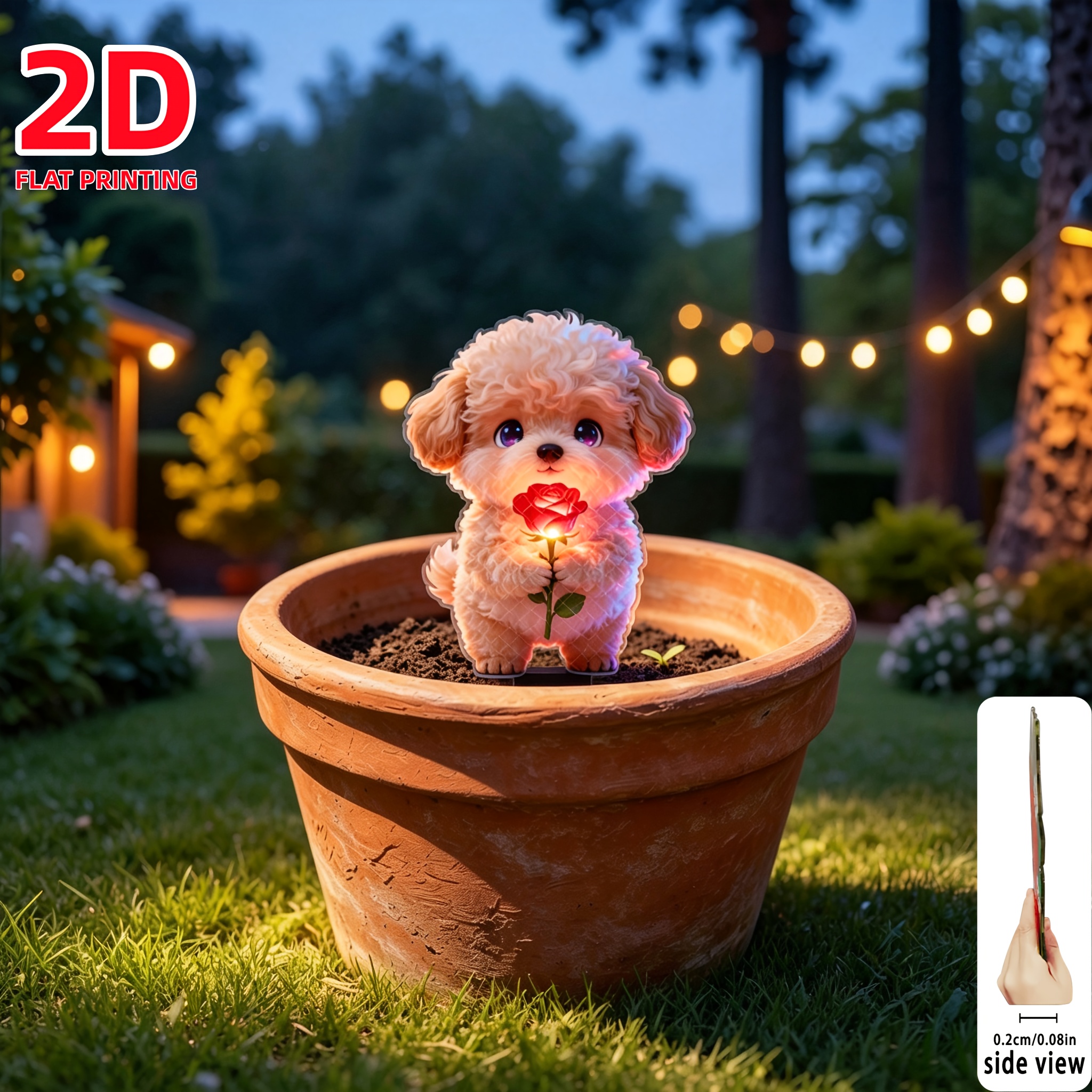 TEMU 2d Flat - ã2d Flatã 2d Flat - [2d Flat] 2d Flat 1pc Cute Glowing Puppy Holding Glowing Rose Flower Fluorescent Effect Garden Decoration Groun