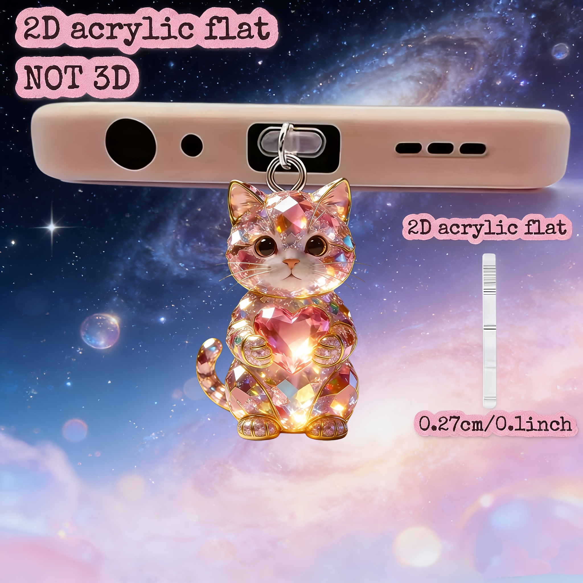 TEMU [2D Plat] 1pc Nouveau Chat en Acrylique Serrant le Cœur pour Iphone/Connecteur Type-C, Accessoire de Téléphone, Protection, Bouchon