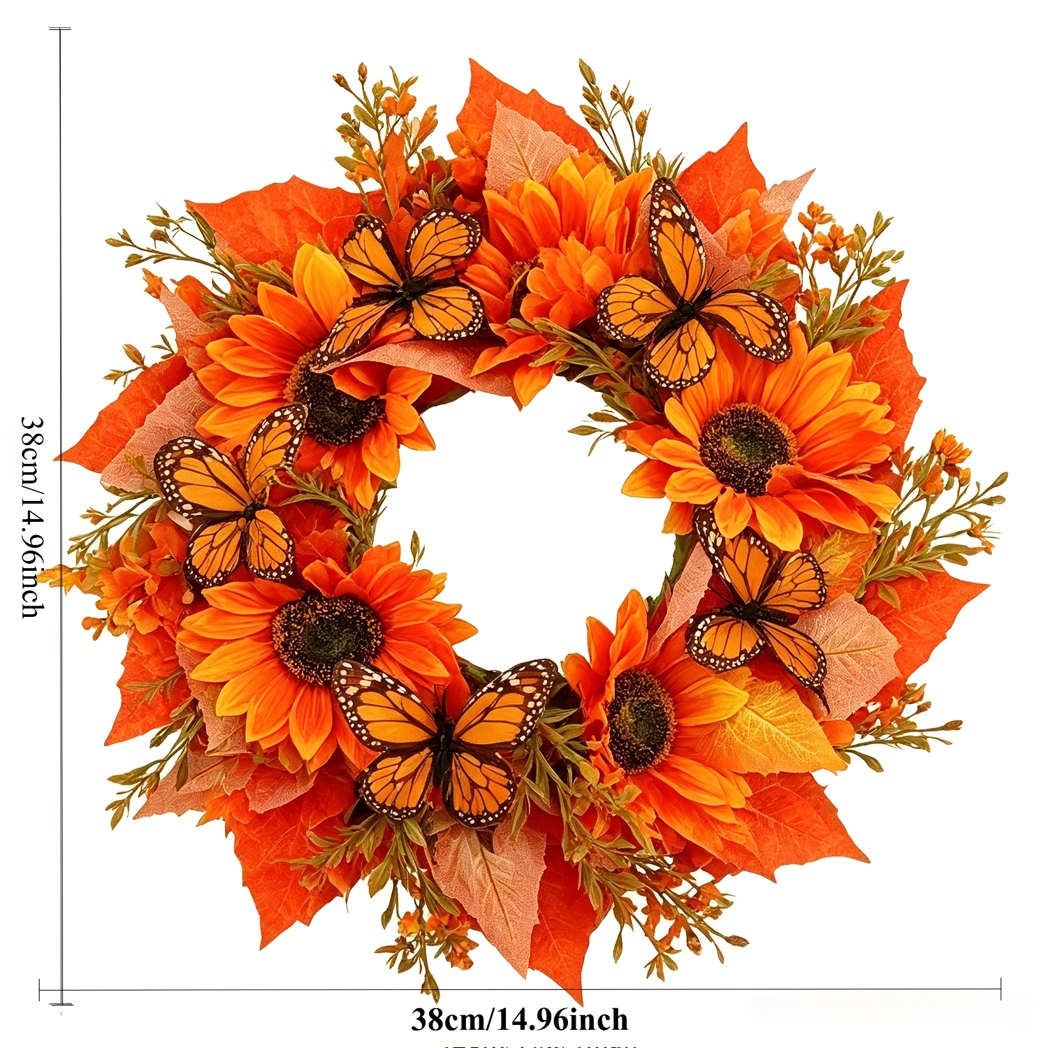 TEMU Front Door Autumn Wreath, 1pc Large Sunflower Wreath, Maple Leaf Decor For Indoor And Outdoor Autumn Decoration, Suitable For Thanksgiving And