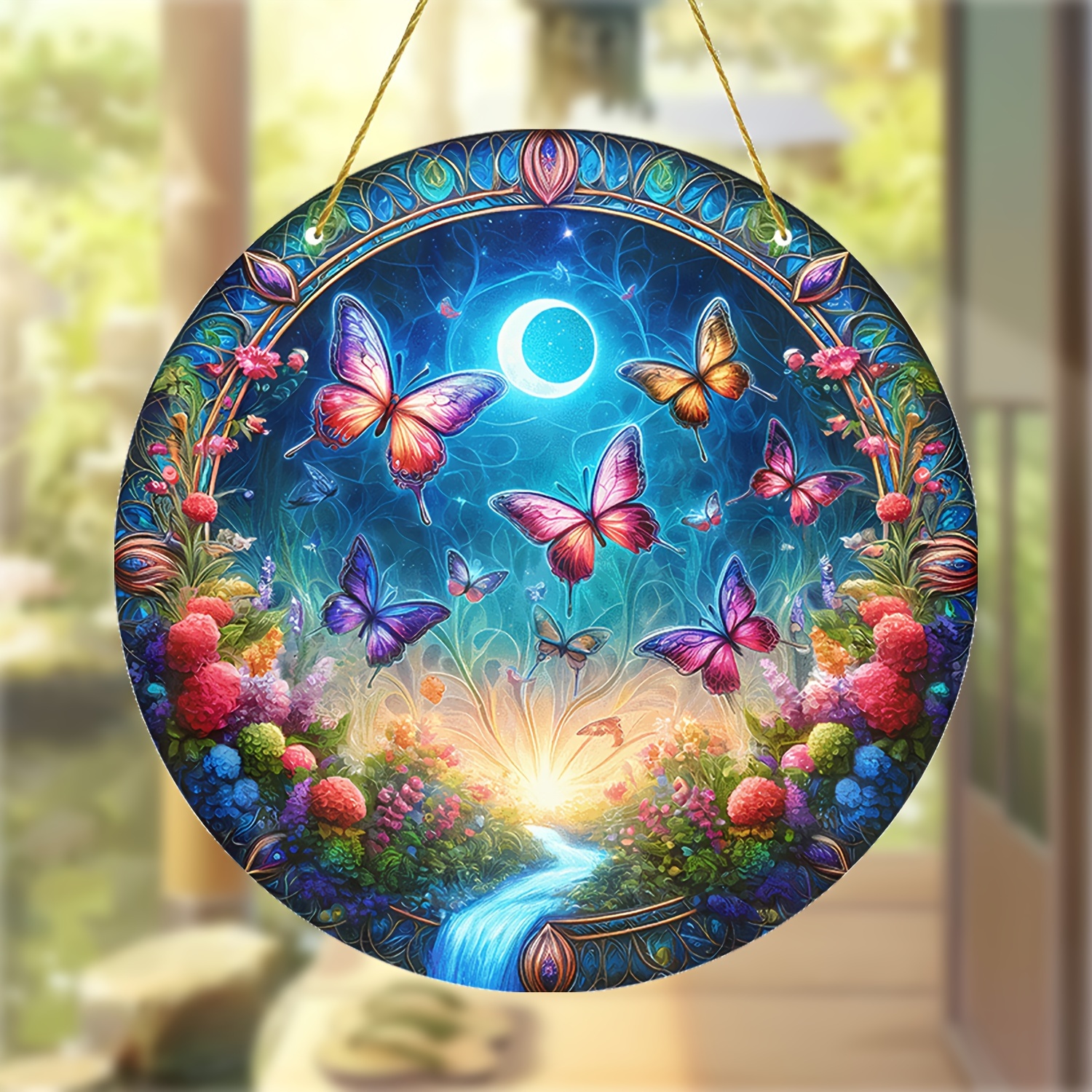 1pc, Butterfly Suncatcher Acrylic Plaque, Stain Glass Window Hanging (8''x8''), Wall Art Aesthetic, Outdoor Decoration For Yard Garden Farmhouse, Room Decoration For Bedroom Living Room, Party Decor, Landscape Decor, Housewarming Gifts For New Home Patio Decor Yard Decor