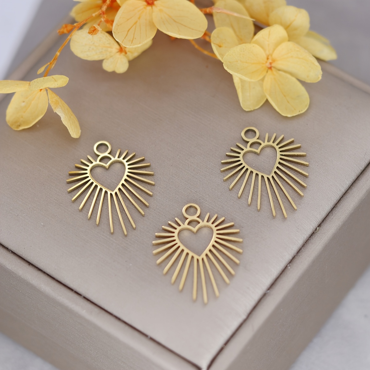Image of 3pcs Geometric Heart Sun Pendant Bohemian Stainless Steel Charms Necklace Earrings Jewelry Making Supplies Lover Gifts