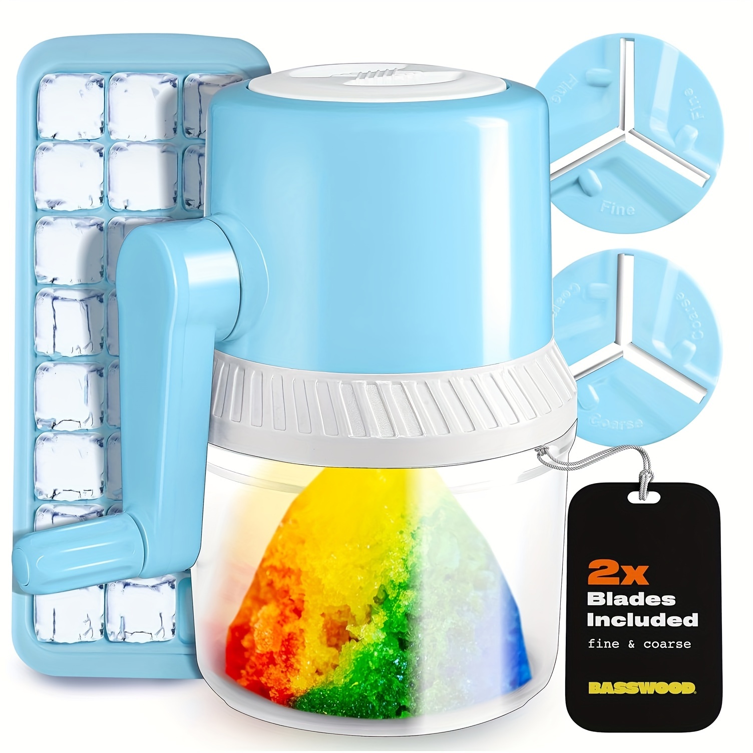 

1pc, Manual Ice Shaver, With Tray, Stainless Steel Blades, & Large Container, Portable Crushed Ice Machine For Home - Shaved Ice Maker Kit For Snowcones, Slushies & More