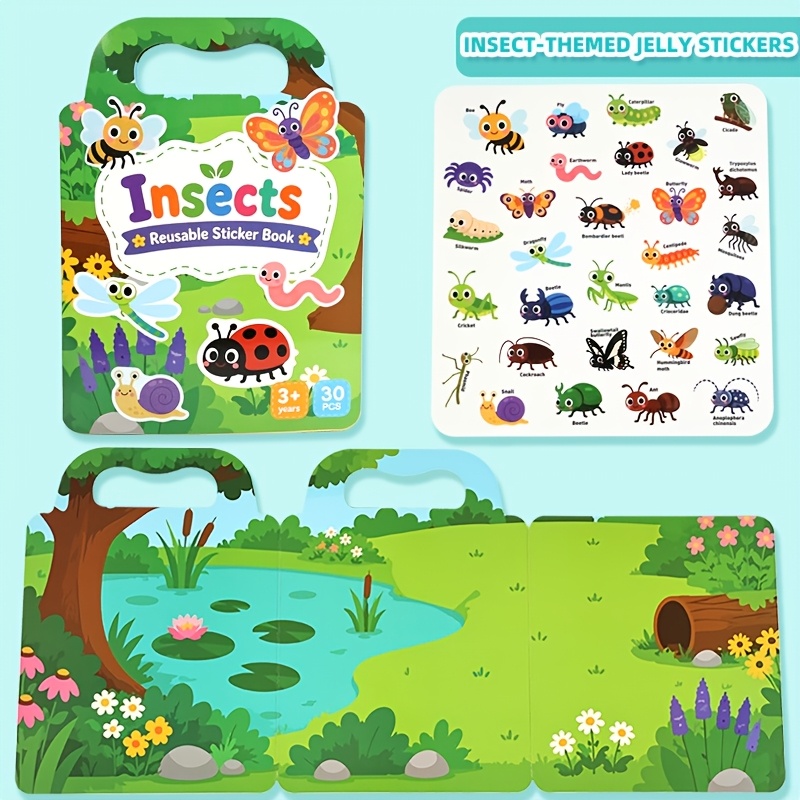 TEMU 'autocollants réutilisables 1 pièce Mignons insectes, 'activités d'appariement portable pour tout- avec plus de 30 autocollants, jouet éducatif