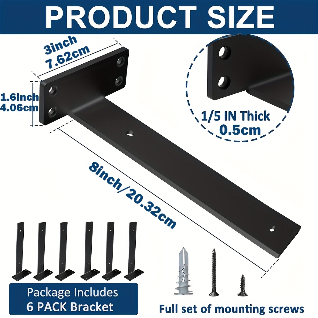 Image of 6 Heavy-duty Cast Floating Shelf Brackets, 1/5-inch Thick, Diy Wall Shelf Invisible L-shaped Design, Modern Metal Storage Support, Wall Shelf Support | Modern Metal Bracket | Durable Metal Bracket
