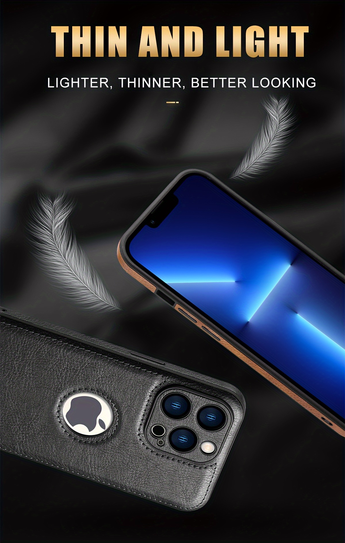 Logo View Compatible with iPhone 15/14/13/12 Pro Max Case Slim Premium Vegan Leather Classic Luxury Elegant Thin Cover, Shockproof Full Protection