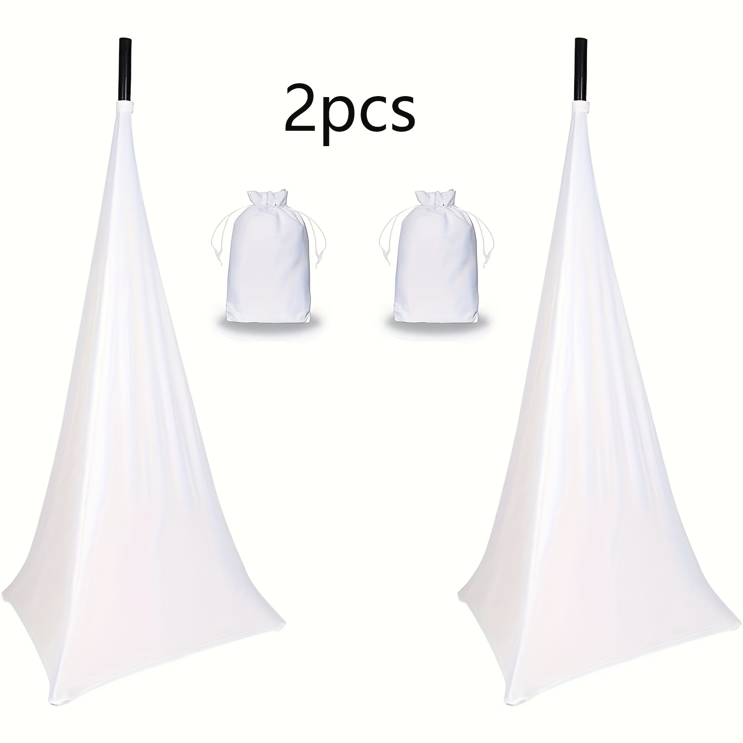 2 pack dj speaker cone covers with storage bags 360 degree stretch polyester tripod skirt for stage gig wedding banquet events white