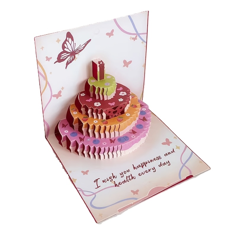 

1set With Envelope Small Greeting Card Three-dimensional Birthday Gift Creative Greeting Card Three-dimensional Greeting Card 3d Cake Card Envelope Wholesale A Version Of Misprinted And