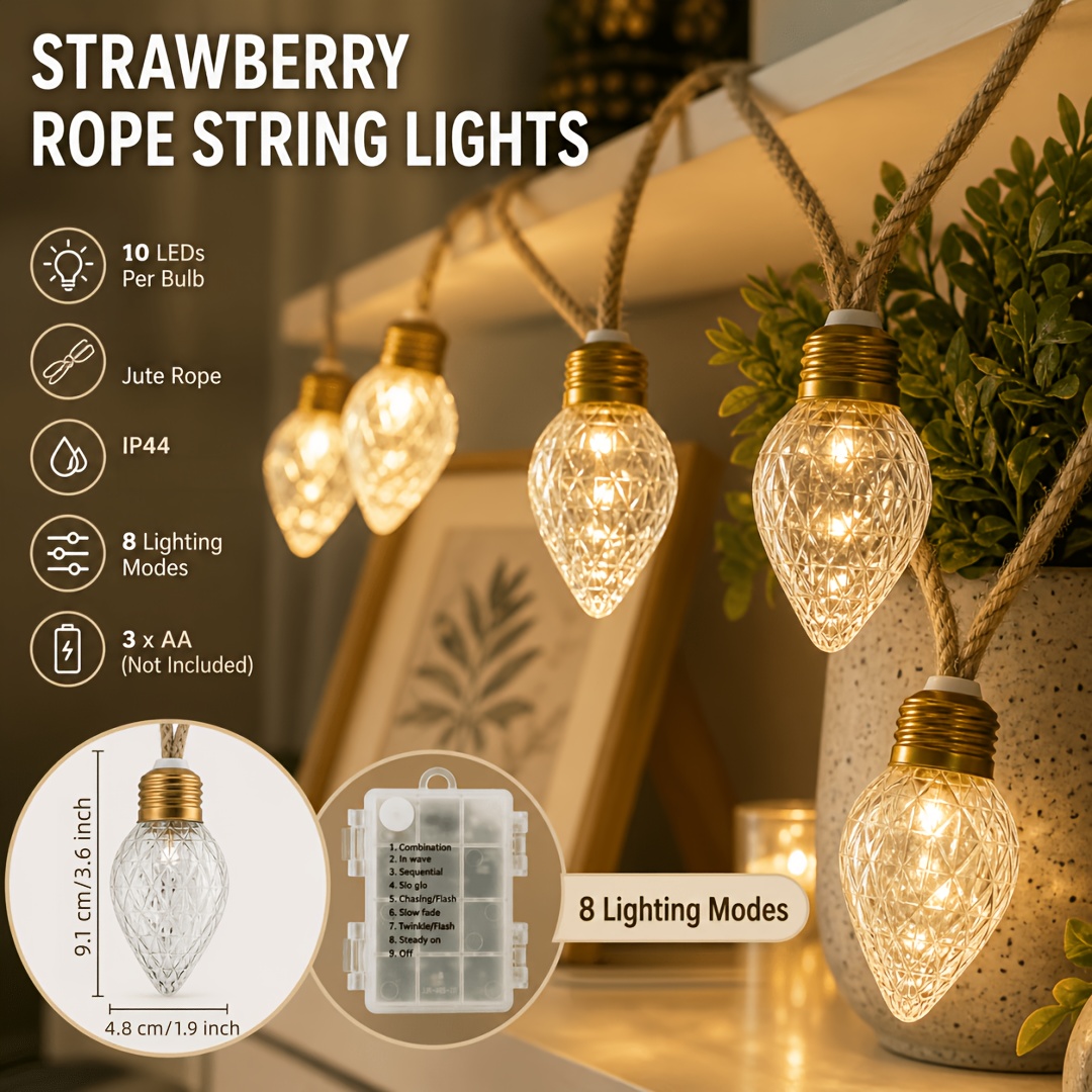 Battery-Powered Hemp Rope Strawberry Light