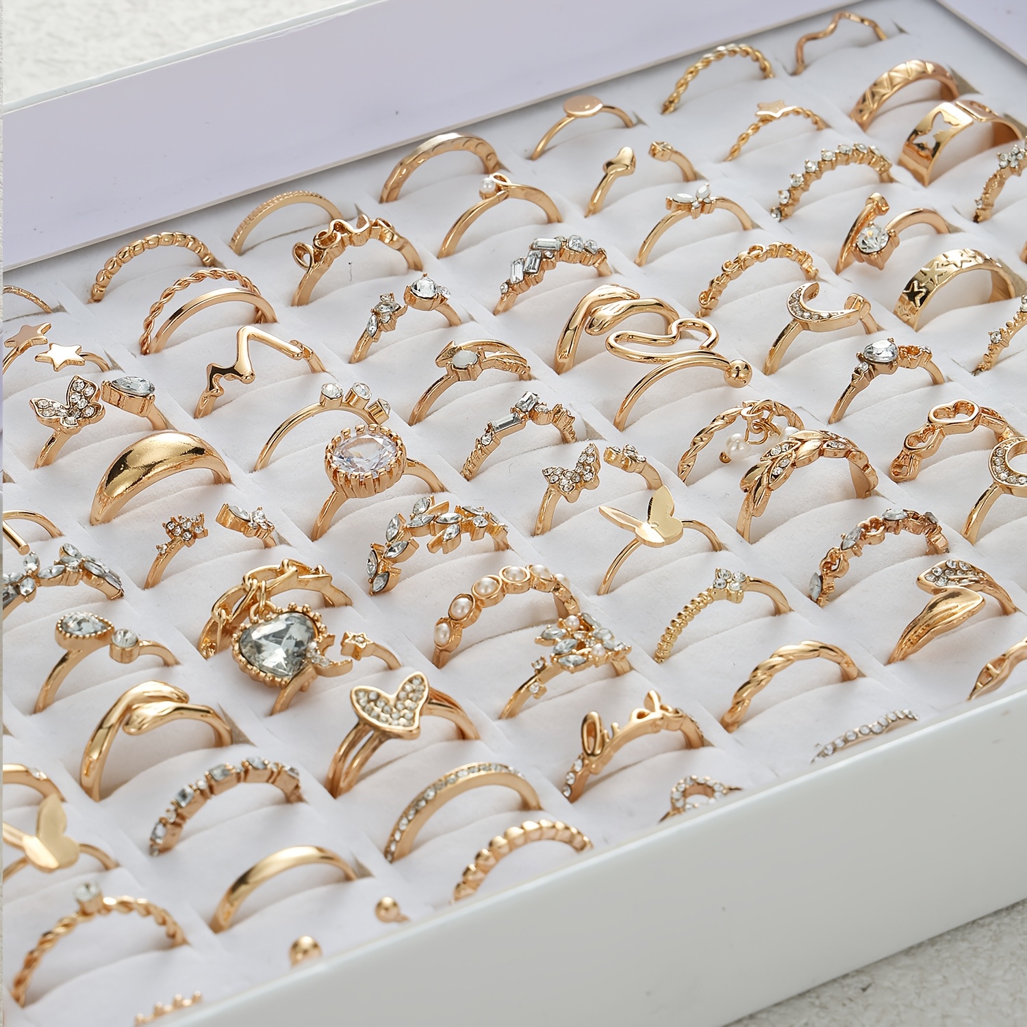 

45pcs Elegant Golden- Ring Set With Heart, Leaf, & - Chic Geometric Alloy Rings For Women, & Valentine's Day Gift