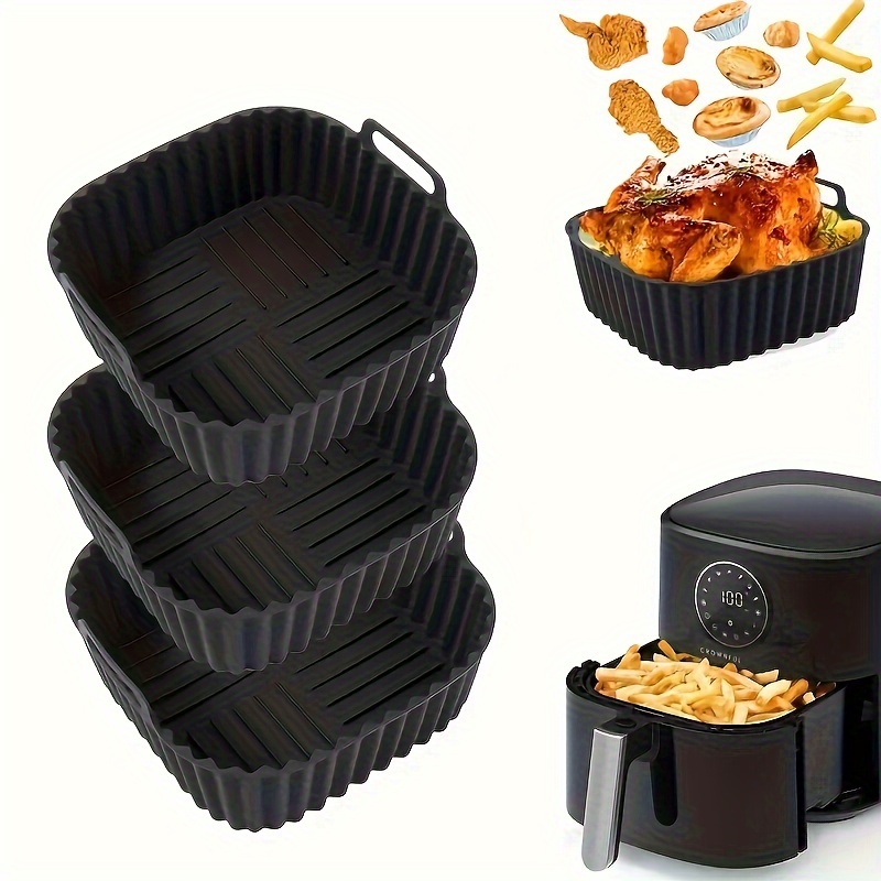 

2-piece Or 1-piece Thick Silicone 8" Square Air Fryer Liner - Non-stick, Easy Clean, Perfect For Healthy Cooking & Baking - Fits 4-7 Qt Air Fryers, Oven & Microwave Safe