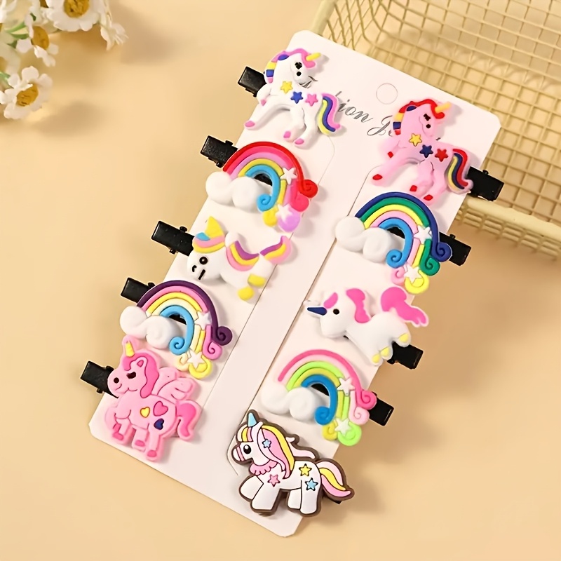 

10pcs Unicorn & Rainbow Hair Clips Set For Girls - , Sparkly, Non-slip Clips With Glitter Accents - Ideal For Birthday, Holiday Gifts & Party Accessories, Unicorn Birthday Party Supplies