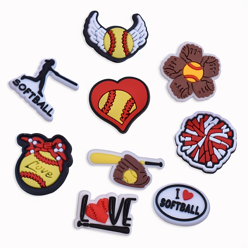 

9pcs Softball Themed Pvc Charms Set, Waterproof For Personalization And Crafts