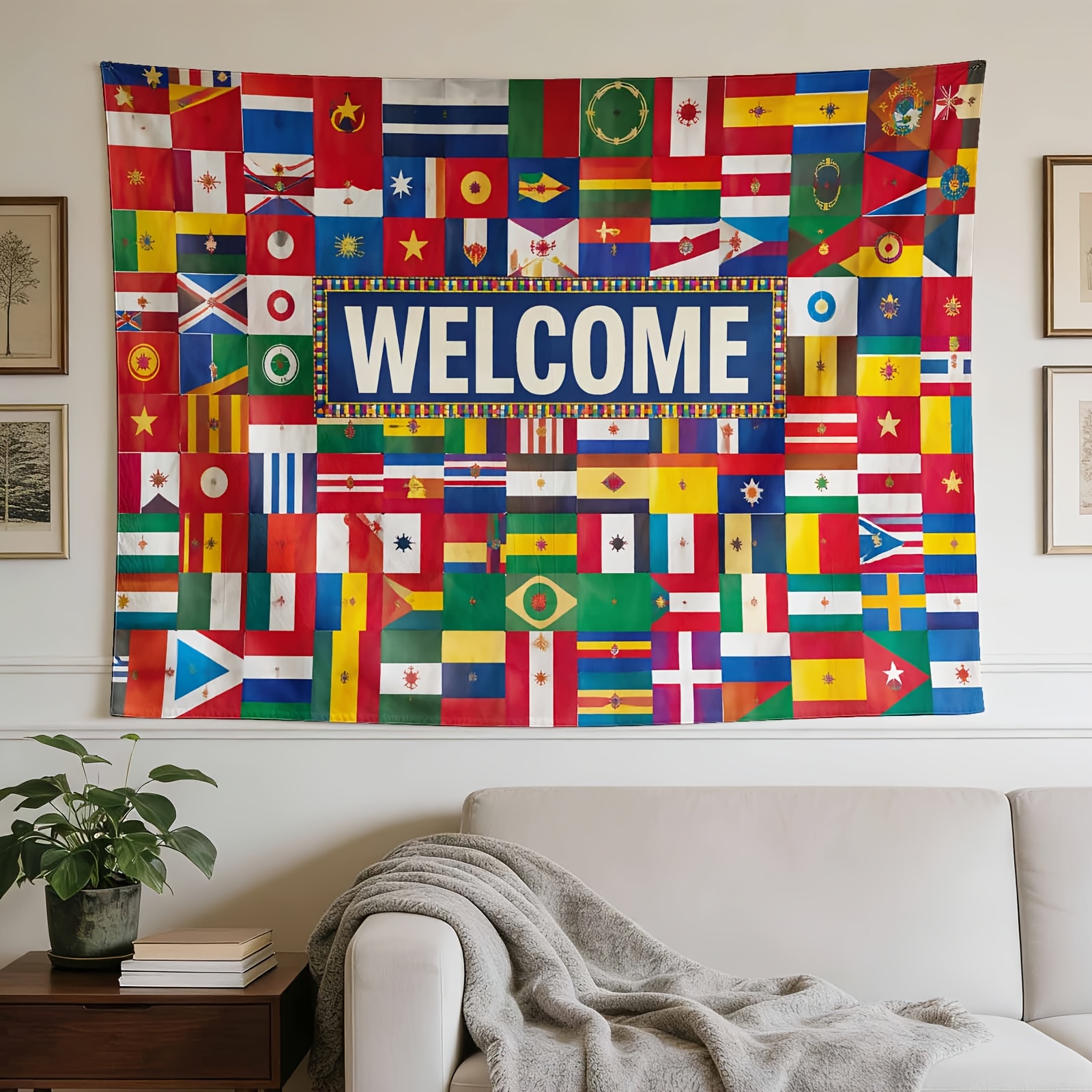TEMU Tapisserie murale de avec drapeaux internationaux - Bannière multinationale horizontale pour dortoir, décoration - Tissu doux avec drapeaux pour