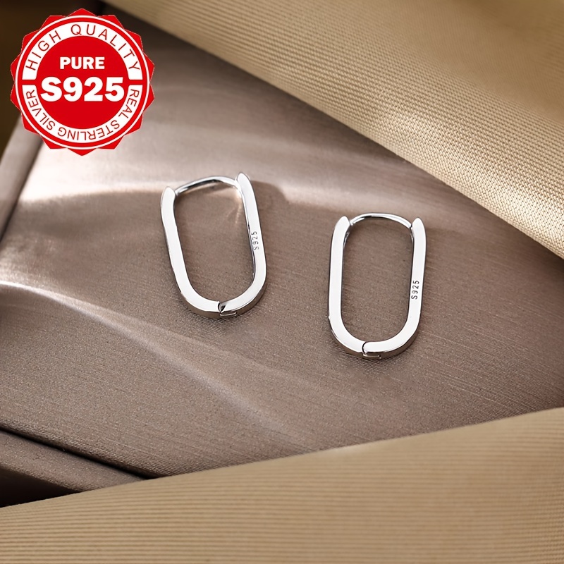 Women's Oblong Plain S925 Silver Stud Earrings, Versatile