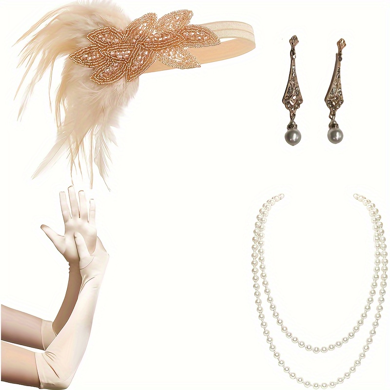 1920s Vintage Accessories Set * Themed Flapper Headband Necklace Earrings  Costume Accessories