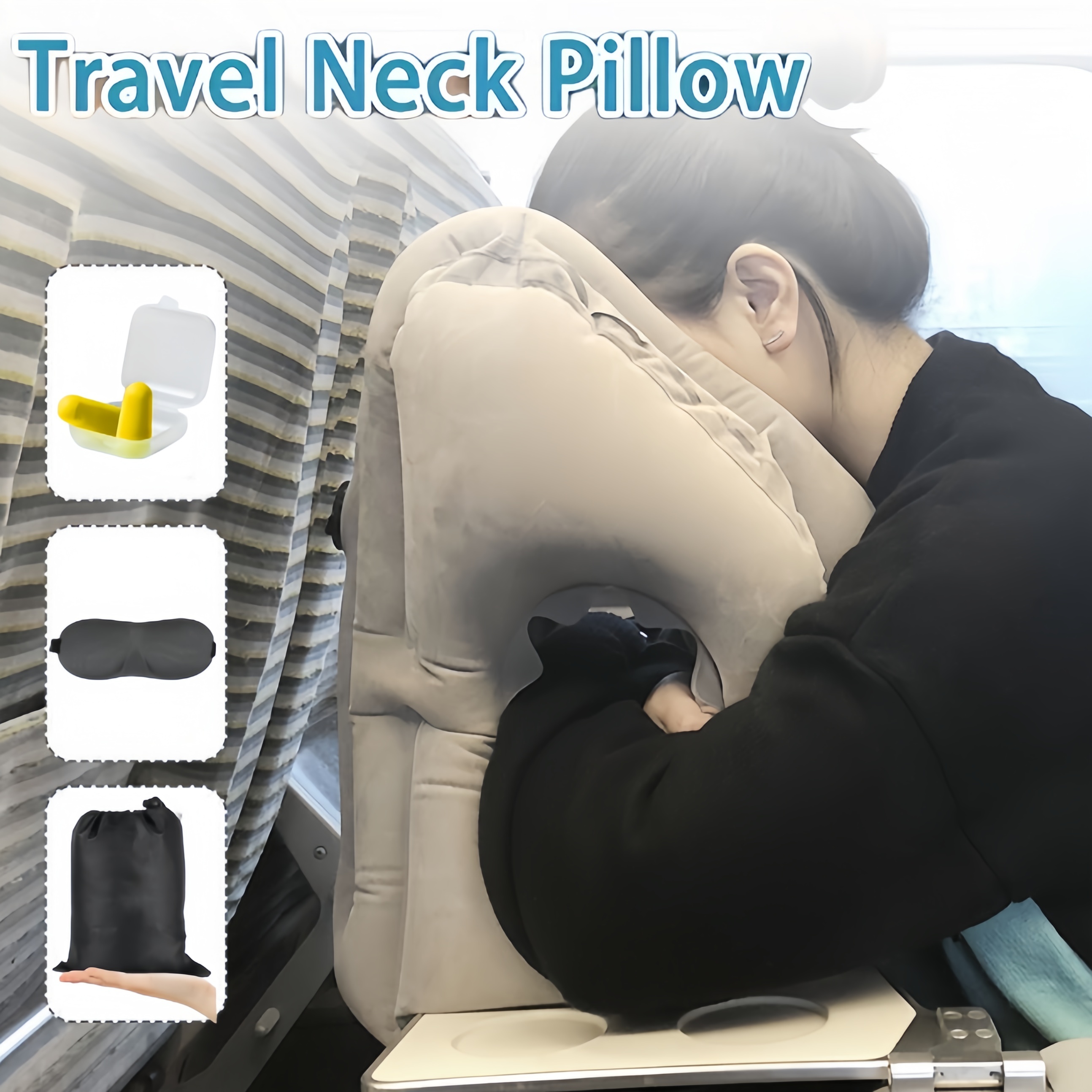 

Portable Travel Neck Pillow, 1pc Inflatable Cervical Support Cushion, Medium Soft Flocking Cotton Material, For Airplane, Car, Bus, Train, Office Nap & Camping, Uncharged - Grey