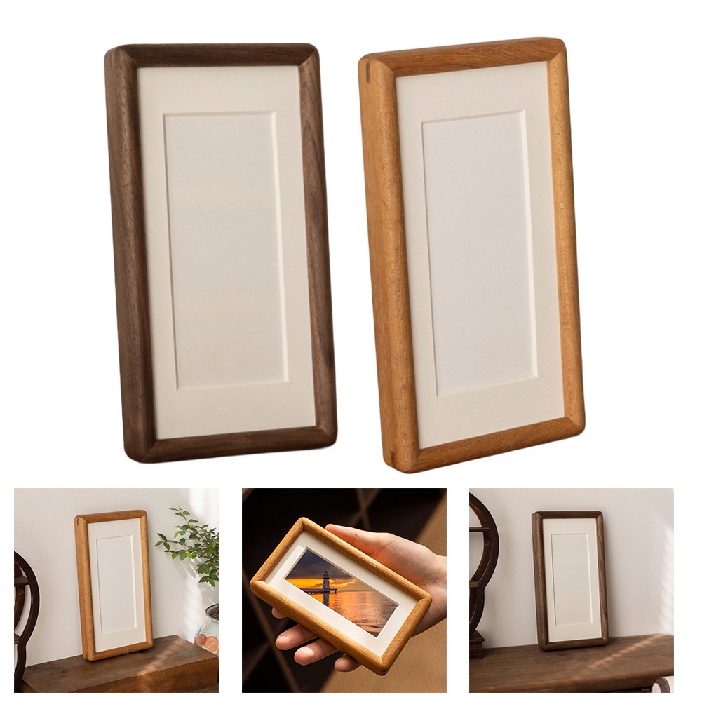 Solid Wood Photo Frame 8 X 15 Cm Walnut Or Natural End with Beige Mat Board
