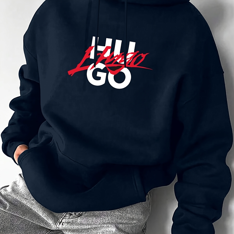 

Men Hu Letter Pattern Printed Drawstring Long Sleeve Hoodie, Regular Style Casual Pocket Long Sleeve Hoodie Jumper, Comfortable , Autumn And Winter Men' Street Wear, Men's Gifts