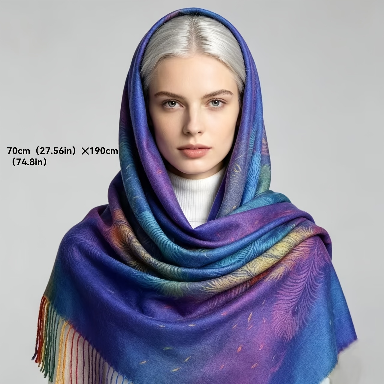 Bohemian Colorful Peacock Scarf, Women's Autumn Winter Jacquard Shawl