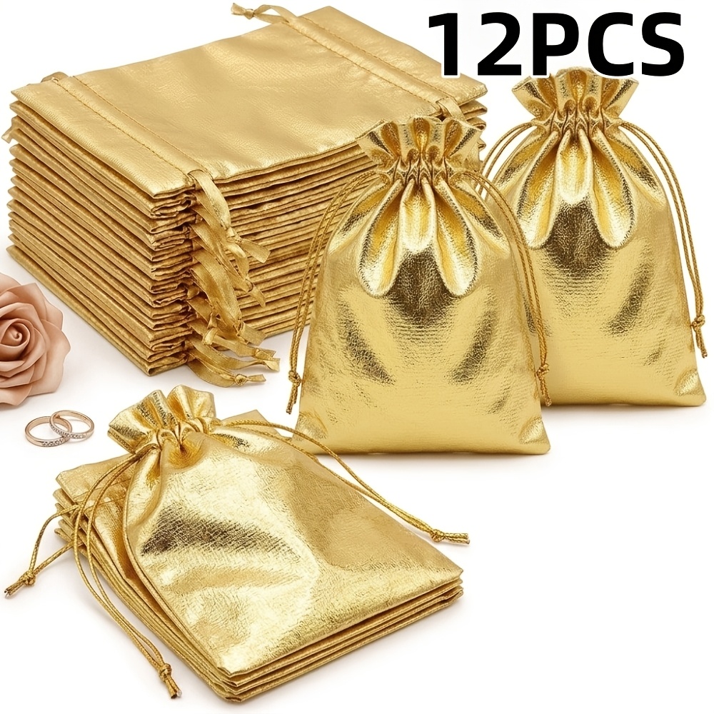 TEMU 12pcs Golden Organza Drawstring Gift Bags For Her/him - Suitable For Weddings, Parties, Christmas Candy Bags, Can Hold Jewelry, Candy, Small
