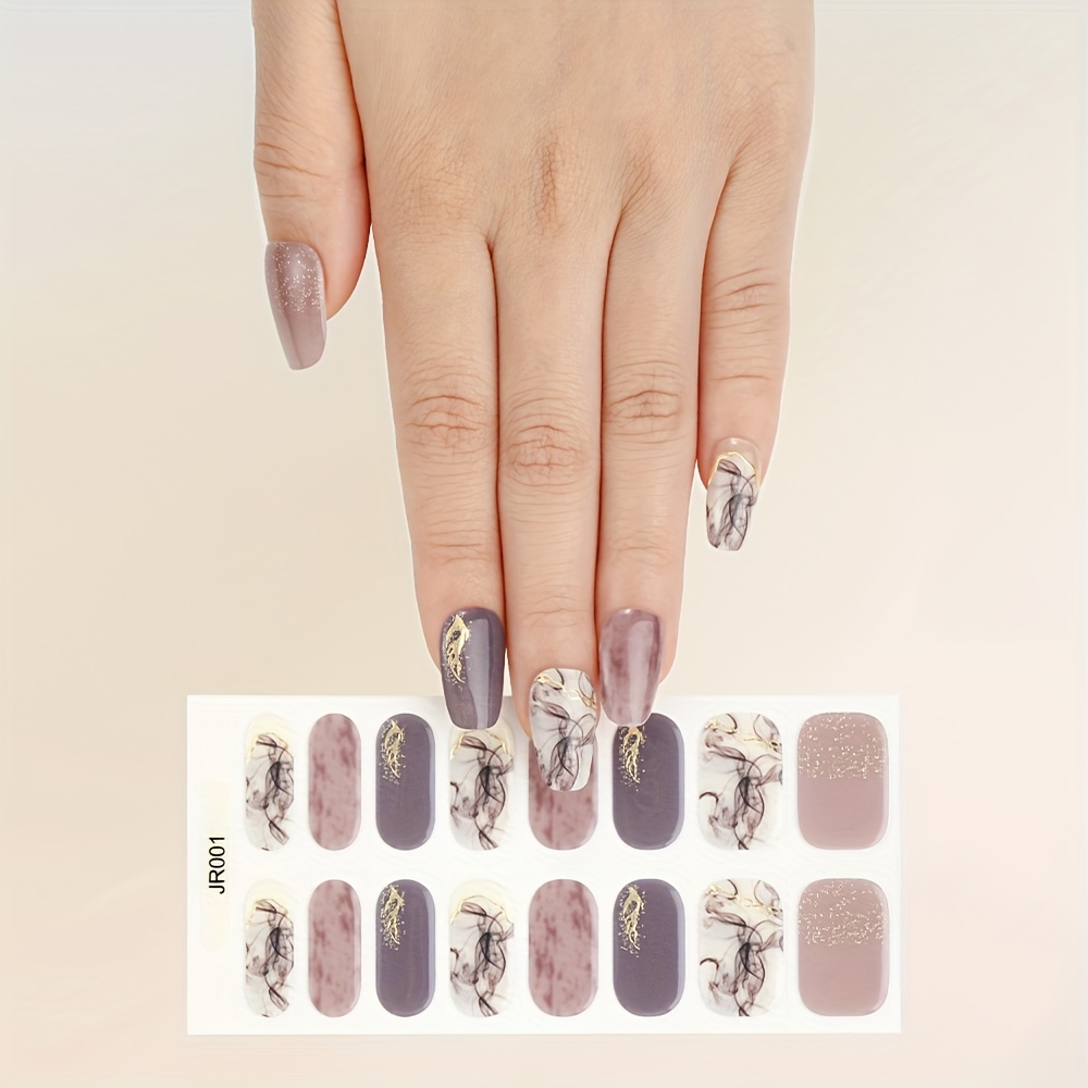 

1pc Uv Gel Nail Sticker, Semi-permanent Nail Art Sticker With Marble Pattern, Self-adhesive, One-time Use, No Fragrance