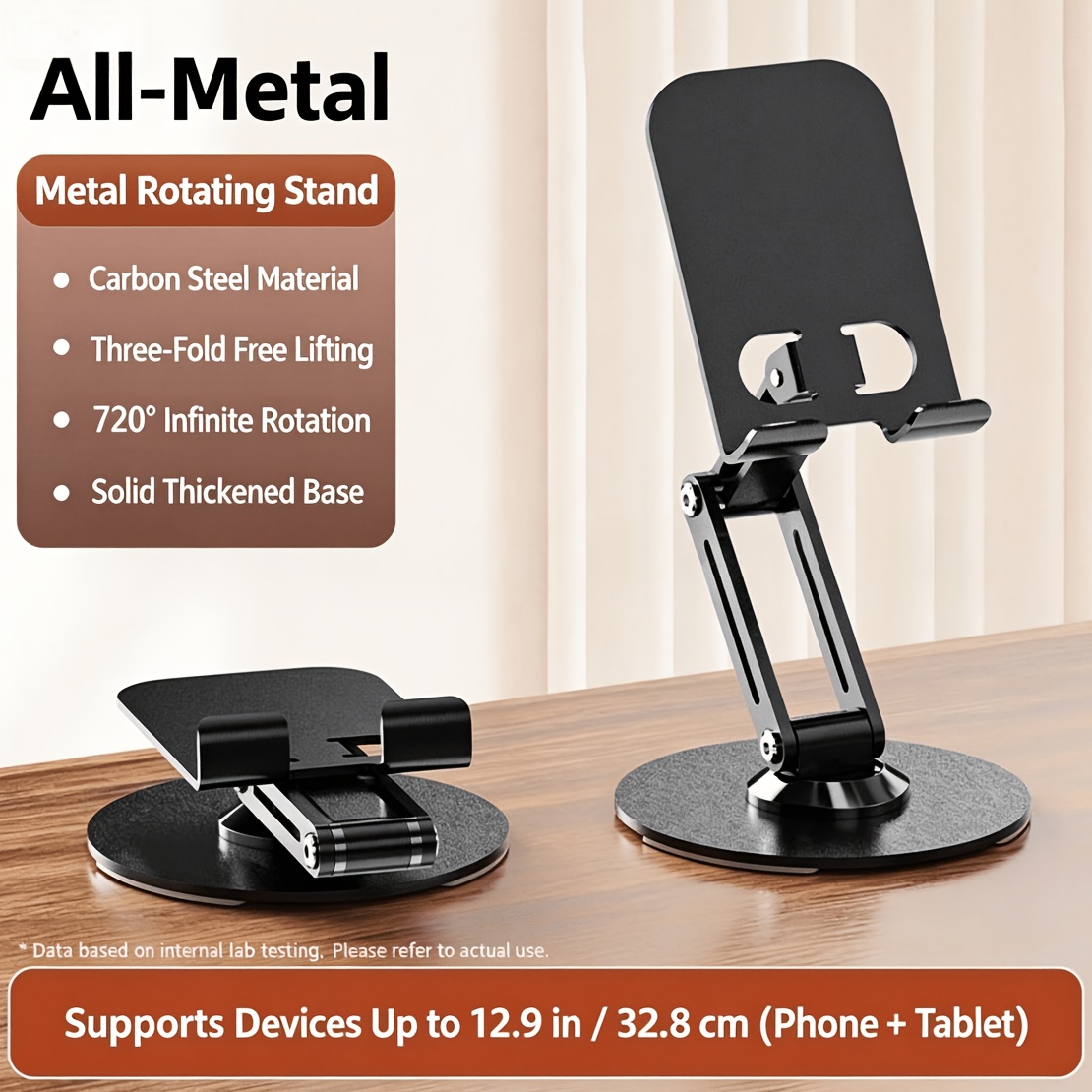 TEMU Metal Phone Tablet Stand, 360° Rotatable Foldable Adjustable Height Desktop Holder, Carbon Steel , Multi-angle Viewing Stand For 4-12.9 Inch