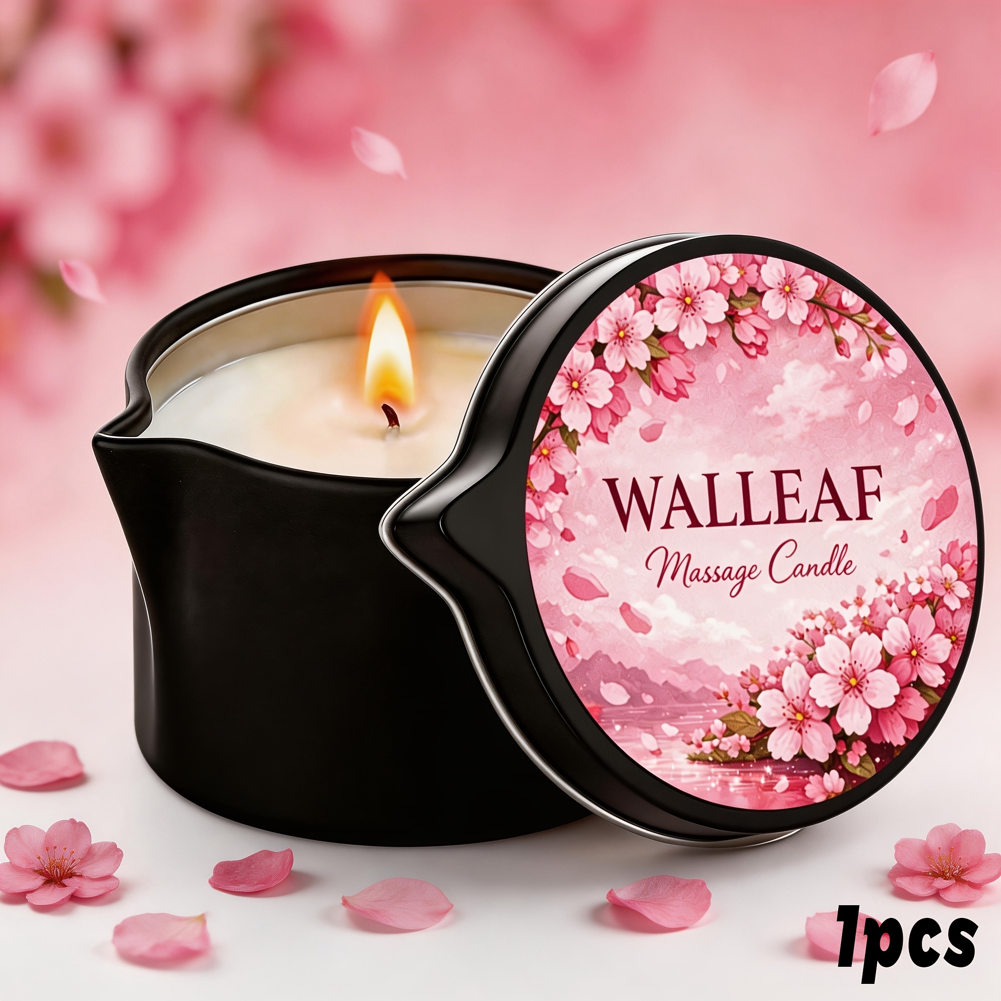 Image of Walleaf Cherry 2-in-1 Massage Oil Candle, Soy Candle Designed For Soothing Massages, Warm Melt Massage Oil Candle, Floral Scented , Perfect Gift For Valentine's Day, Birthdays, And Anniversaries
