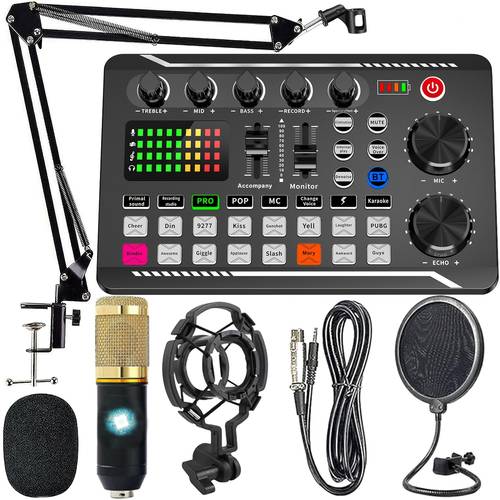 attrezzatura da studio di registrazione per musica, scheda audio mixer audio per suono dal vivo, kit di registrazione per , attrezzatura mixer per podcast, set microfono a condensatore, microfono per pz, dj, per registrazione, , streaming - attrezzatura da