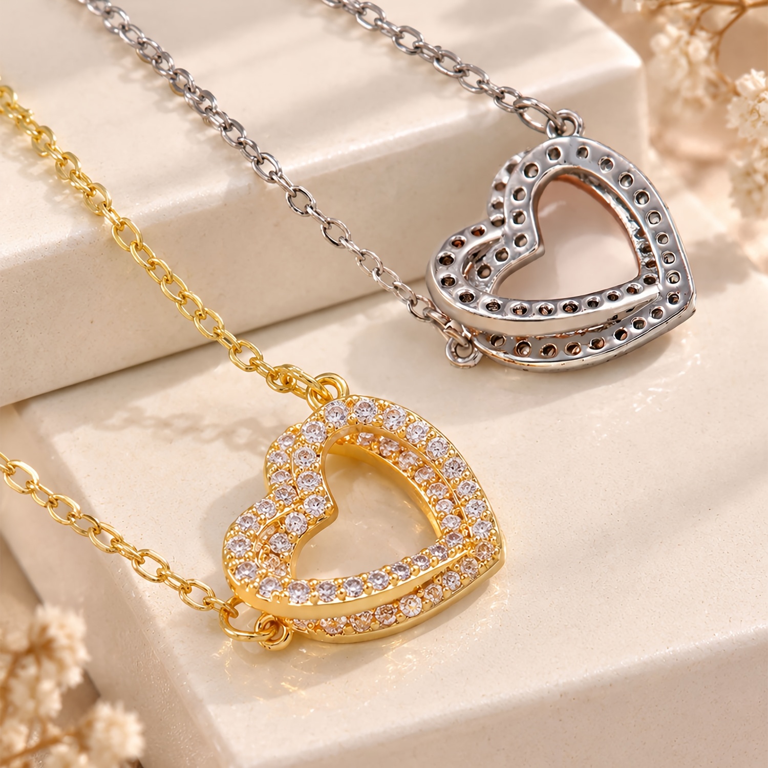 Light Luxury Double Heart Stainless Steel Pendant Necklace