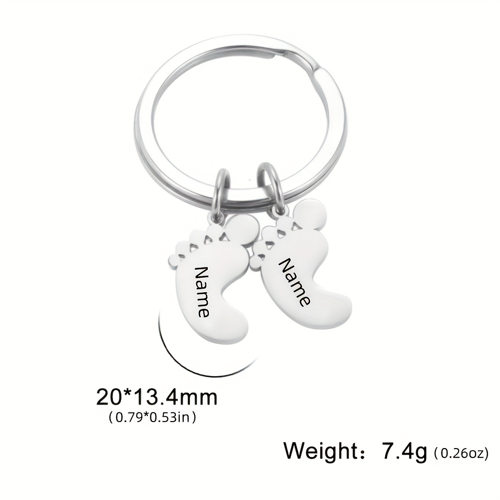 TEMU 1pc Cute Family Footprint Personalized Engraved Name Date Number Letter Keychain Stainless /2/3/4 Feet Custom Name Footprint Car Keyring For