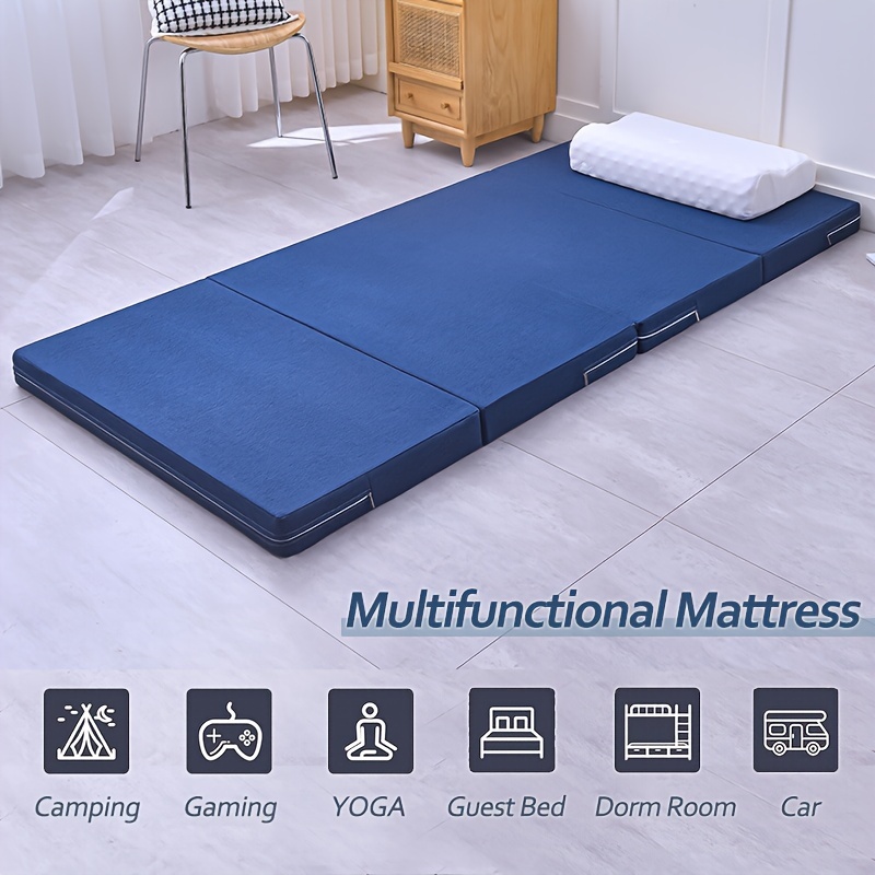 Tri-Fold Folding Mattress w/Storage & Carry Case - Best As Kids Guest Bed,  Camping, RV, Cot, Floor Mat - Ultra Soft Removable Washable Cover