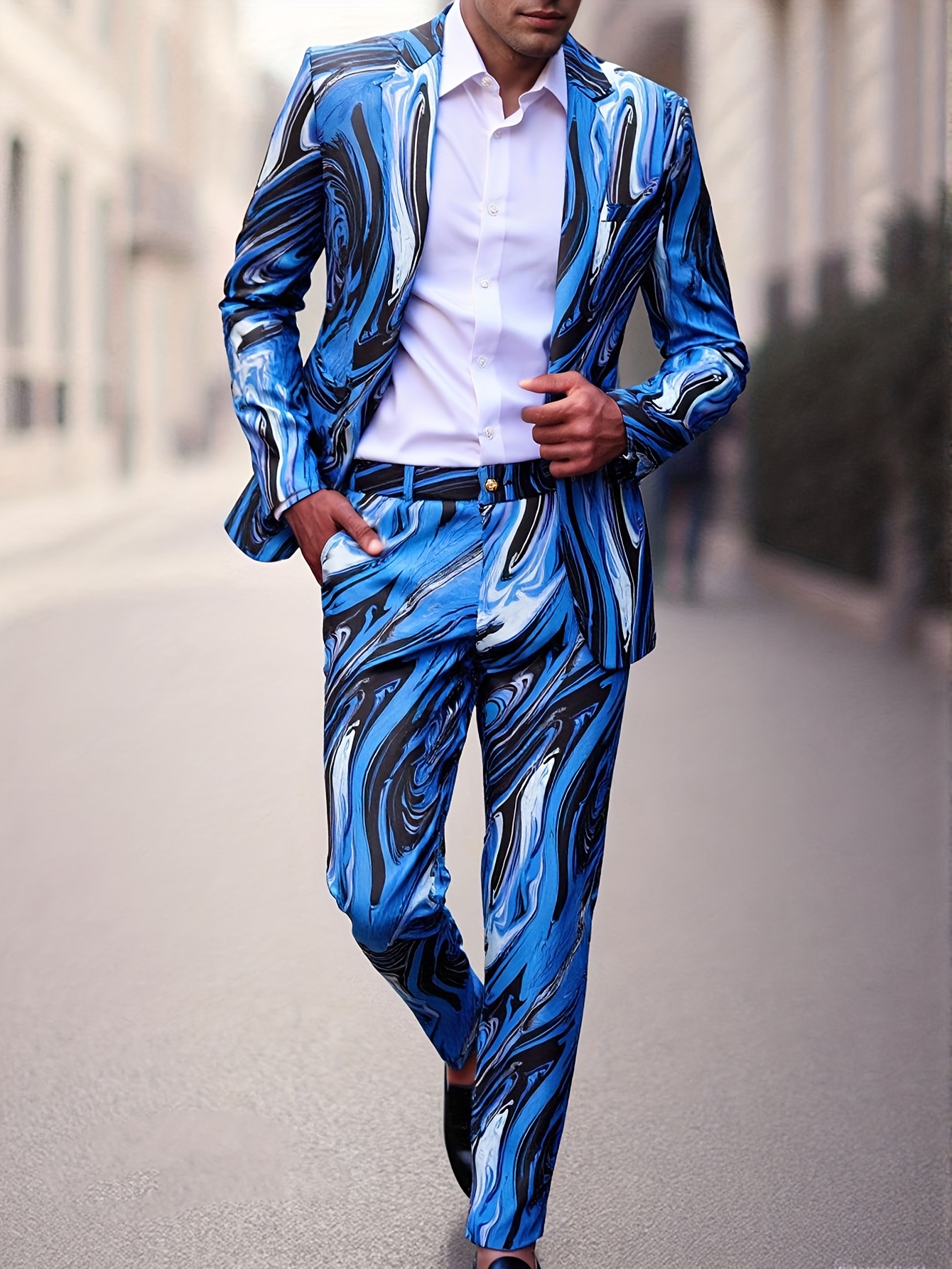 slim fit dress slacks Silver Two Piece Jacquard Men's Suit Slim Fit One Button Prom Outfit main image 1