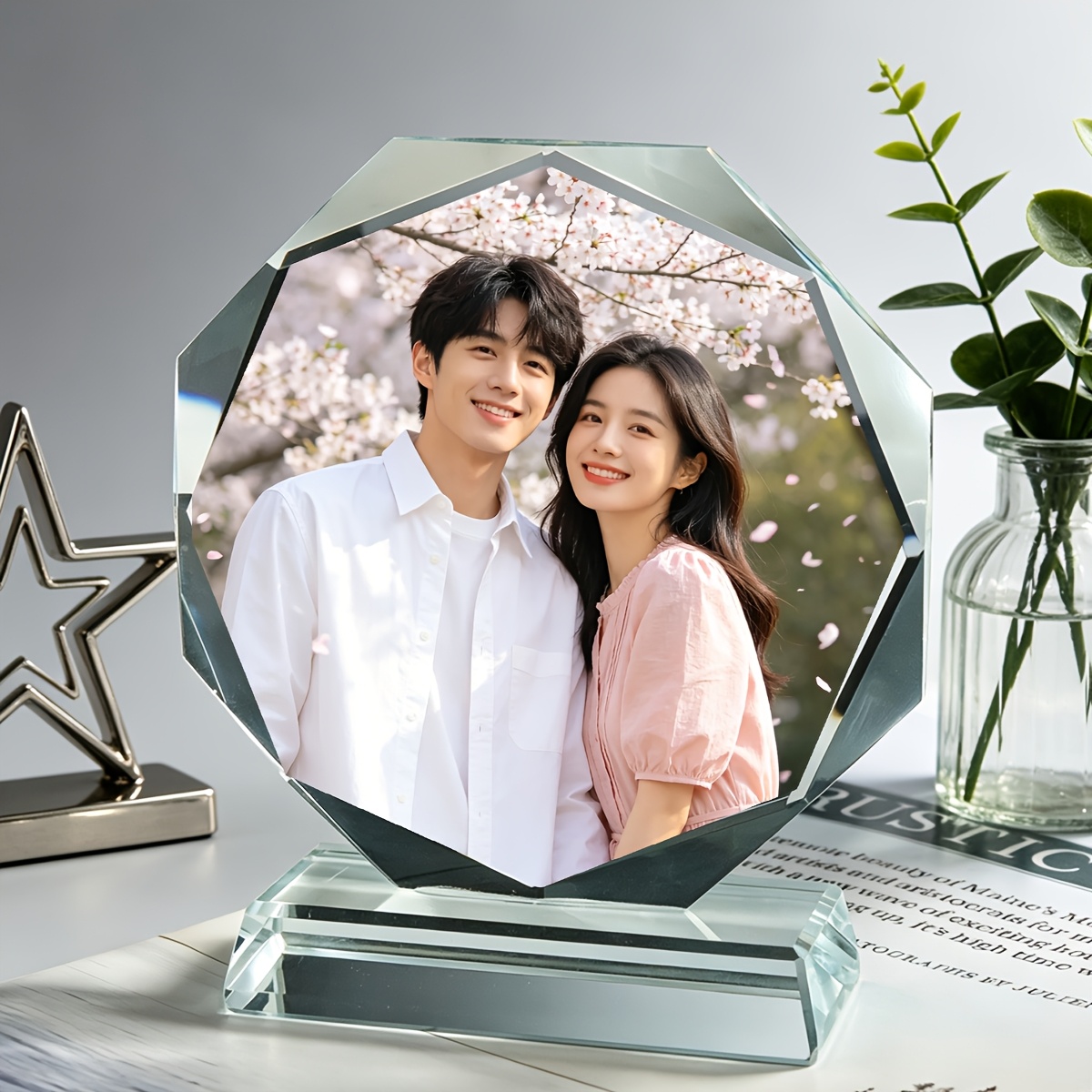 TEMU Crystal Octagon Ornament Photo Customization Pet Portrait Picture Customization Home Decoration Statue Ornaments Christmas Valentine's Day