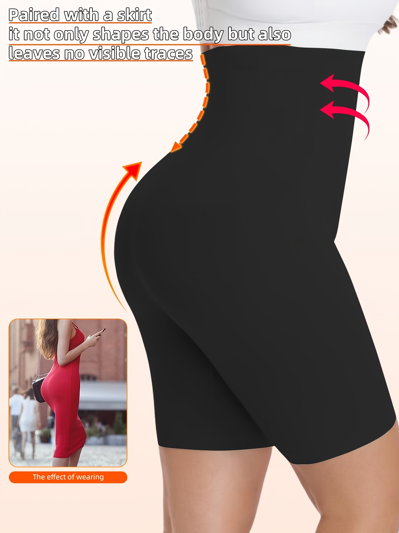 1pc Plus Size Women'S High-Waisted Shaper Shorts, Tummy Control and Butt Lifter, Thigh Slimmer, Knit Polyamide Fabric, Solid Color, High Support Body Shaper