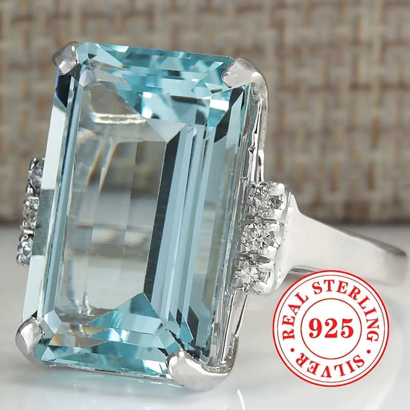 

1 Lady Anniversary Ring 5.4g S925 Sterling Simple 4 Aquamarine Synthetic Gemstone Ring Women's Casual Wear Wedding Banquet Party Luxury High Jewelry