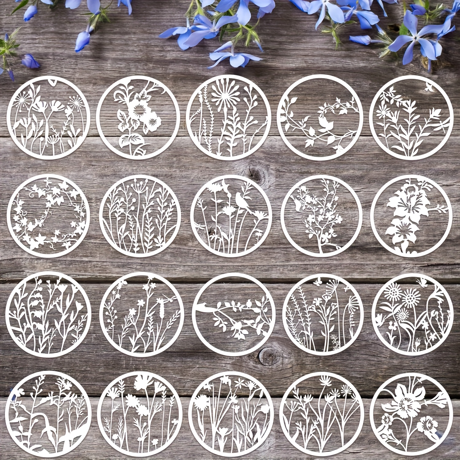 TEMU 20pcs Stencils For Painting Template Flower Stencils Wall Stencils Reusable Spring Stencils Pet Diy Drawing Templates Stencils For Painting On