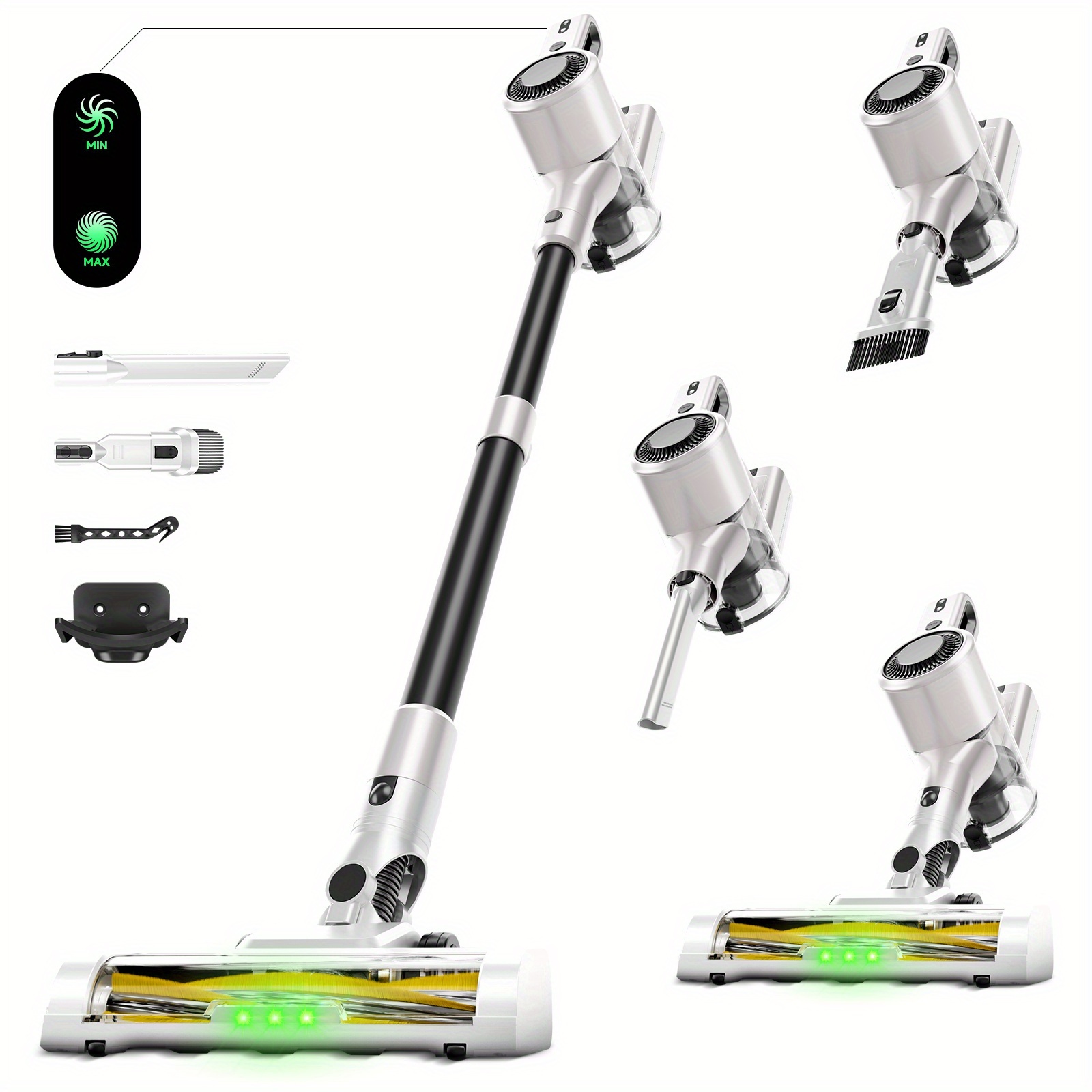 TEMU Aspirateur fil, aspiration puissante de 62 KPa, aspirateur balai, batterie amovible, jusqu'à d'autonomie, brosse de , vitesse variable, léger et
