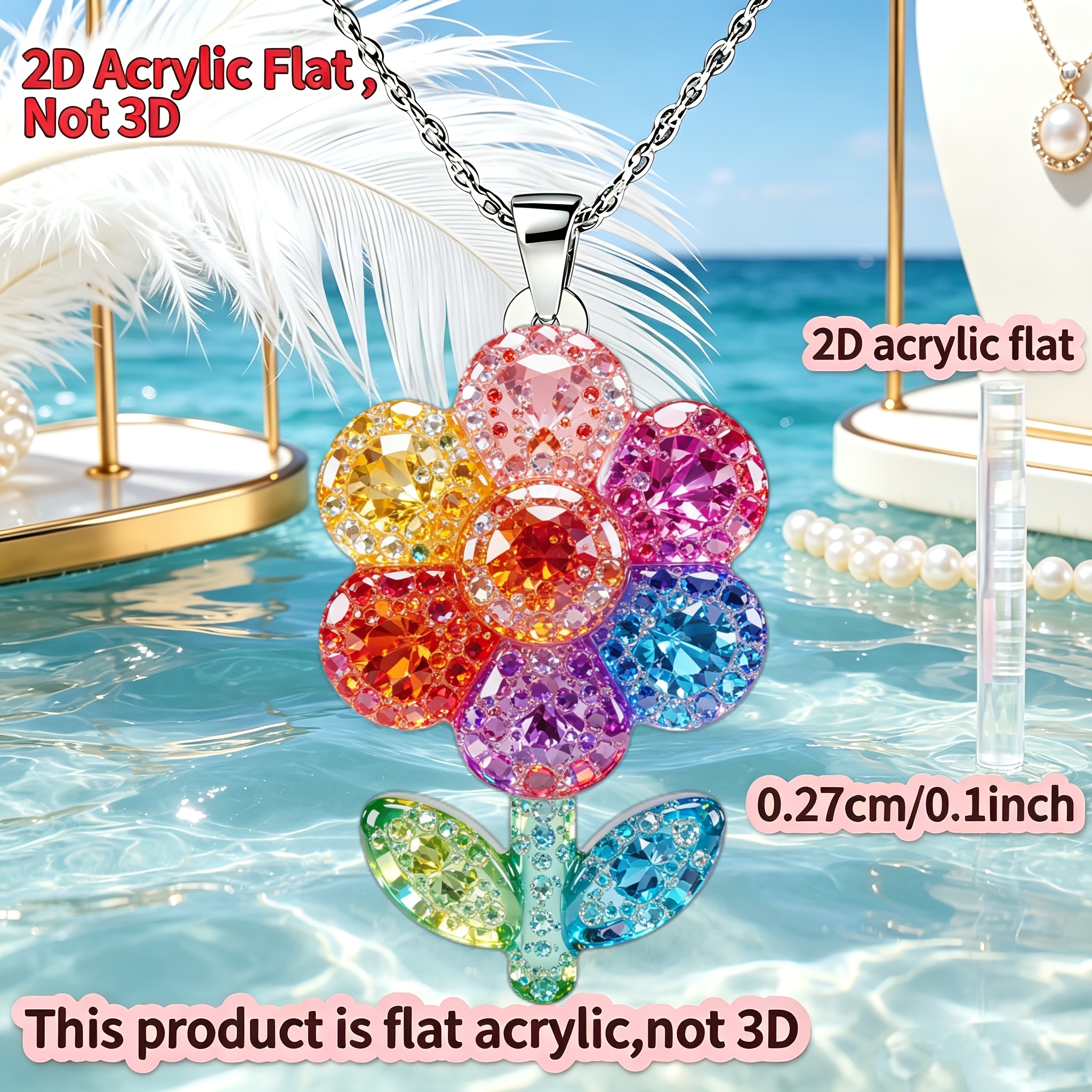 Acrylic Flower Picture Pendant Necklace, Ideal Gift