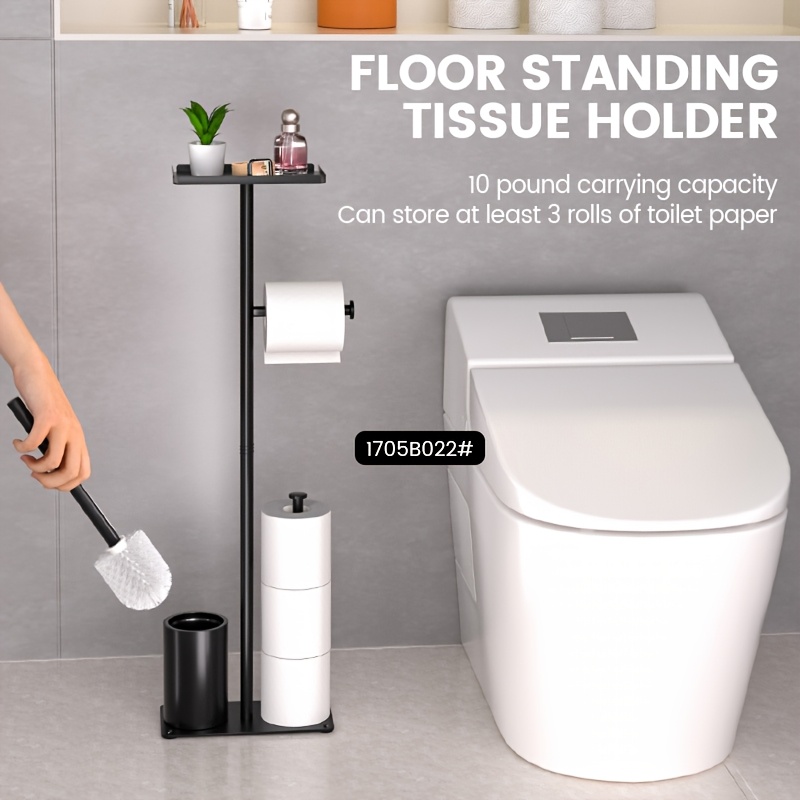 Relaxdays Black Toilet Set With Shelf, Toilet Paper Holder, Toilet Brush, Brush Holder, Square Base, Wood Look, Height: 78 Cm