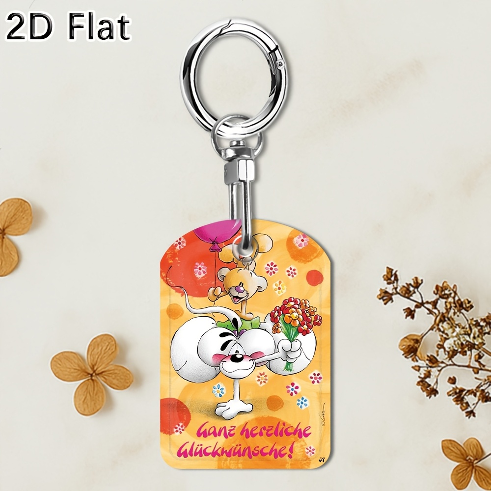 TEMU 1pc 2d Flat Cartoon Keychain, Adorable Printed Key Ring, Accessory For Everyday Use & Gifting